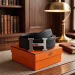 Hermès H Au Carre Belt (Black / Brushed Silver)