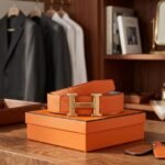 Hermès H Au Carre Reversible Belt (Orange / Brushed Silver)