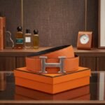 Hermès H Au Carre Reversible Belt (Orange / Brushed Silver)