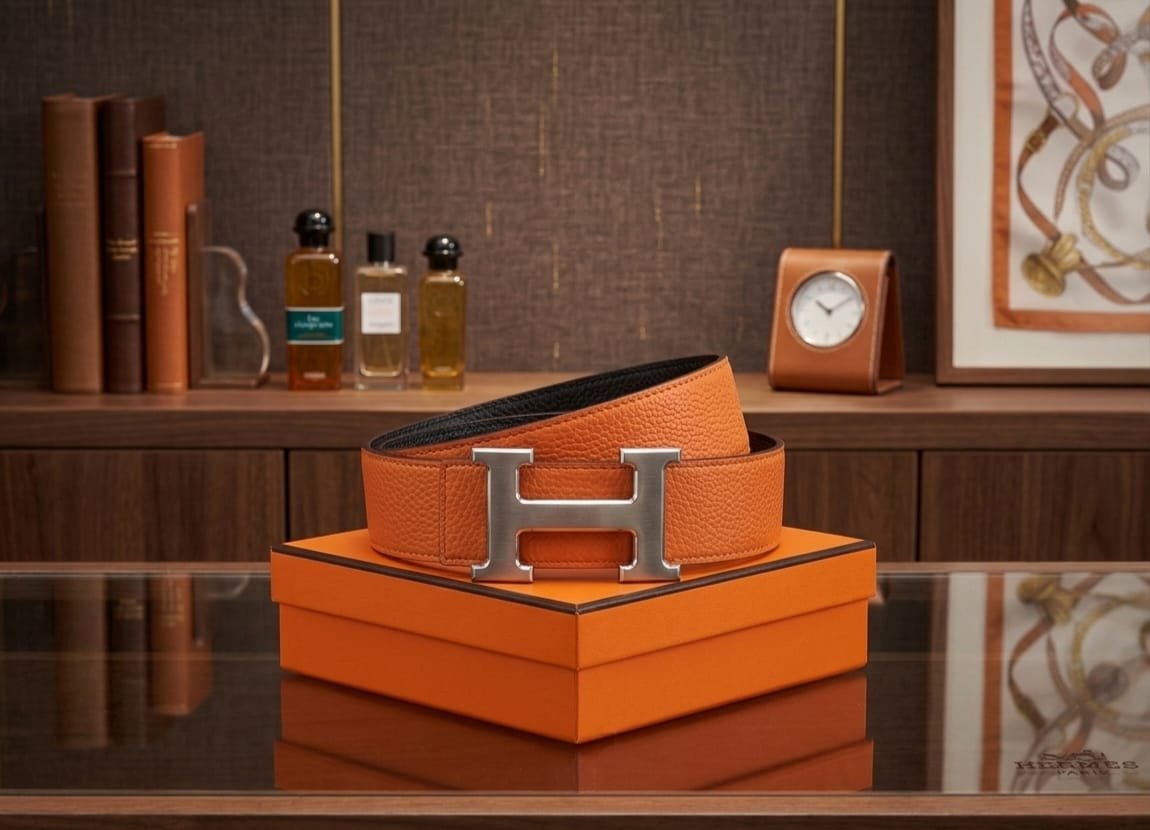 IMG-20260508-WA0125_93e38a21-70e9-44d5-88e6-92c17dcad82c Hermès H Au Carre Reversible Belt (Orange / Brushed Silver) - Image 1