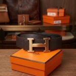 Hermès H Au Carre Reversible Belt (Chocolate / Brushed Gold)