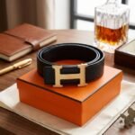 Hermès H Au Carre Belt (Black / Brushed Gold)