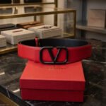 Valentino Garavani VLogo Signature Reversible Belt (Red / Matte Black)