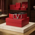 Valentino Garavani VLogo Signature Reversible Belt (Red / Silver)