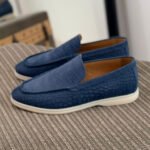 Loro Piana Summer Walk Loafers (Crocodile-Effect Blue)
