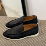 Loro Piana Summer Walk Loafers (Crocodile-Effect Black)