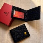 Ferrari Cracked Pattern Leather Bi-Fold Wallet (Dark Blue / Navy)