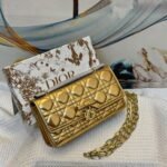 Christian Dior Rendez-Vous Chain Wallet (Metallic Gold Cannage Lambskin)