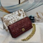 Christian Dior Rendez-Vous Chain Wallet (Burgundy Cannage Lambskin)