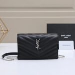 Cassandre Saint Laurent Matelassé Chain Wallet (Black)