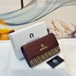 Aigner 037 Clutch Bag – Maroon and Khaki, 19 cm