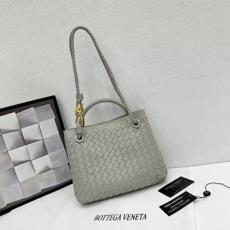 Bottega Veneta 9900-2 Top Handle Bag – Light Gray, 25 cm