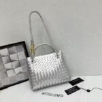 Bottega Veneta 9900-2 Top Handle Bag – Metallic Silver, 25 cm
