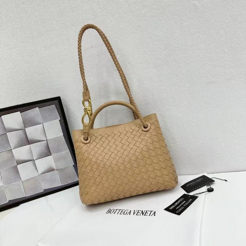 Bottega Veneta 9900-2 Top Handle Bag – Tan, 25 cm