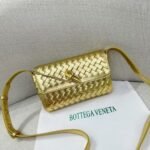 Bottega Veneta 9907 Crossbody Bag – Metallic Gold, 22 cm
