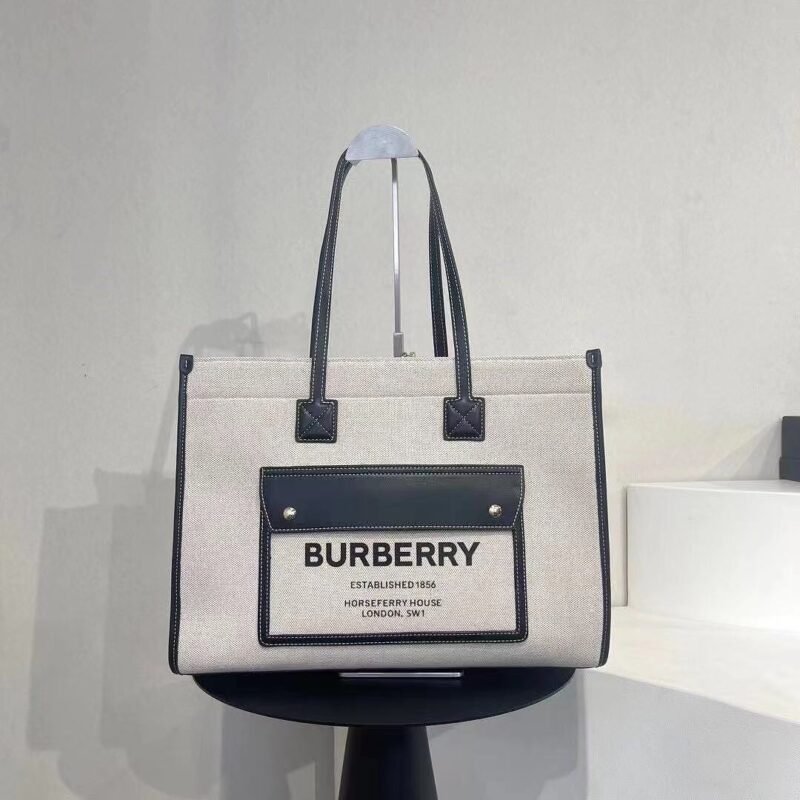 Burberry 718 Tote Bag – Beige and Black, 41 cm
