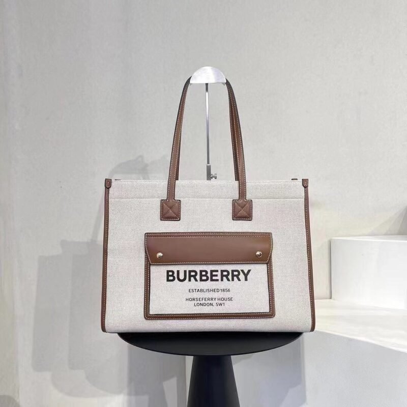 Burberry 718 Tote Bag – Beige and Brown, 41 cm