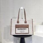 Burberry 718 Tote Bag – Beige with Brown Trim, 41 cm