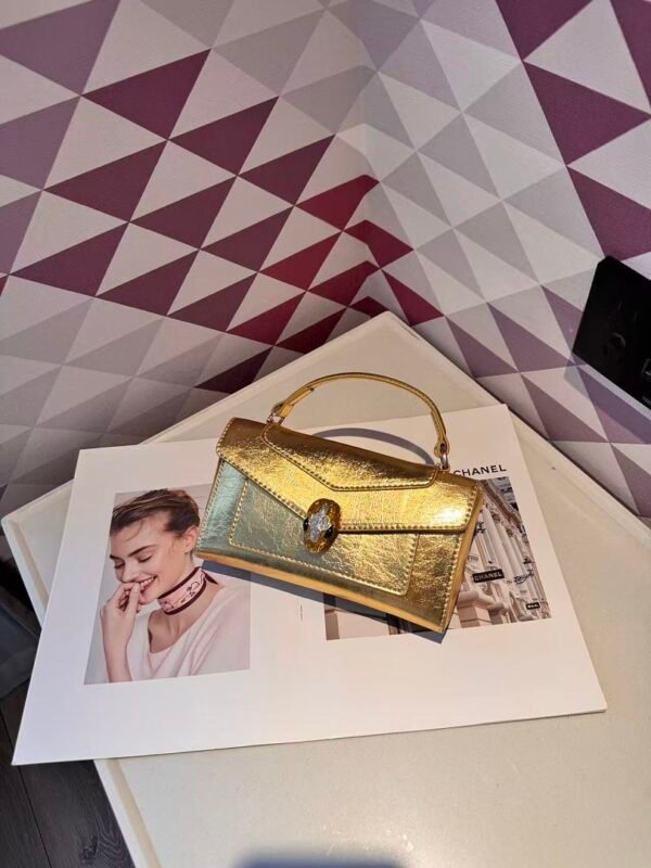 Bvlgari 5029 Top Handle Bag – Metallic Gold, 20 cm