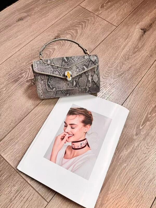 Bvlgari 5061 Top Handle Bag – Gray Snakeskin, 19 cm