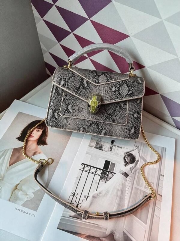 Bvlgari 5083 Top Handle Bag – Grey Snakeskin Print, 20 cm