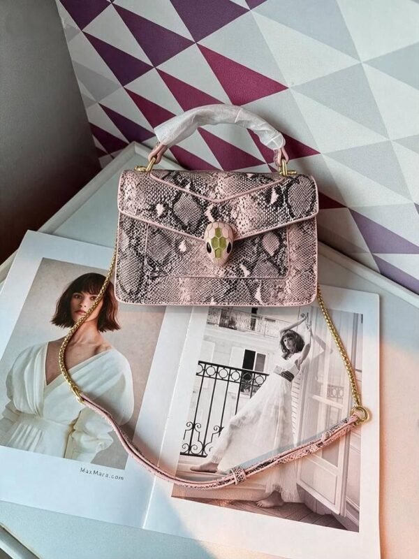 Bvlgari 5083 Top Handle Bag – Pink Snakeskin Print, 20 cm