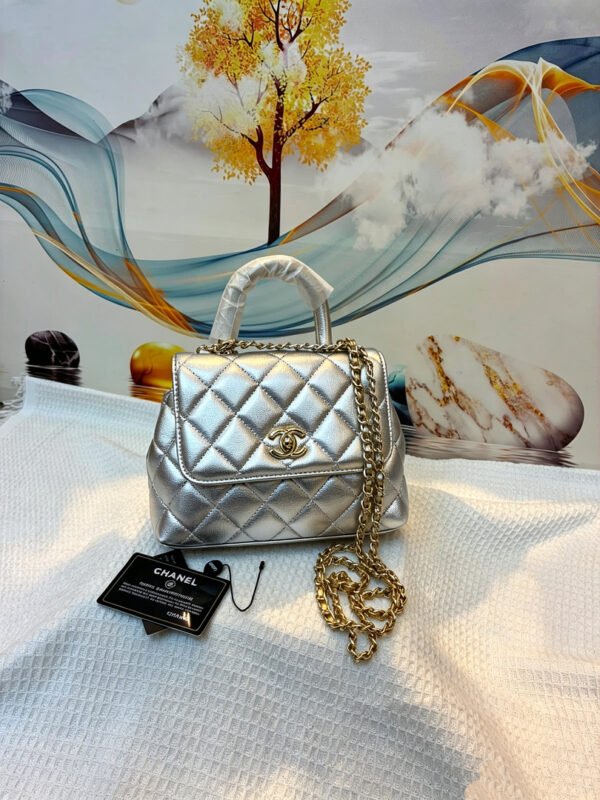 Chanel 33828 Top Handle Bag – Silver, 20 cm