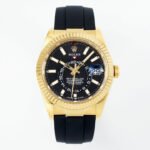 Rolex Sky-Dweller 42mm Gold Case Black Dial Rubber Strap