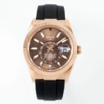 Rolex Sky-Dweller 42mm Rose Gold Case Brown Dial Rubber Strap