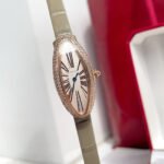Vintage Baignoire 21mm Pink Gold Diamond Case Khaki Leather